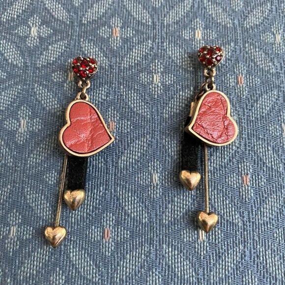 Jewelry - Pilgrin Dangle Gold and Red Vintage Hearts Earrings